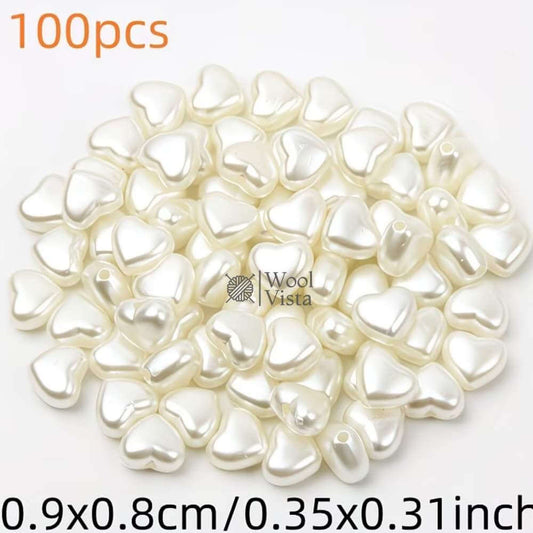 100PCS HEART-SHAPED ACRYLIC PEARL BEADS 9×8MM – LOOSE SPACER BEADS FOR DIY BRACELETS, NECKLACES, PHONE CHAINS, JEWELRY MAKING & ACCESSORY DECORATIONS