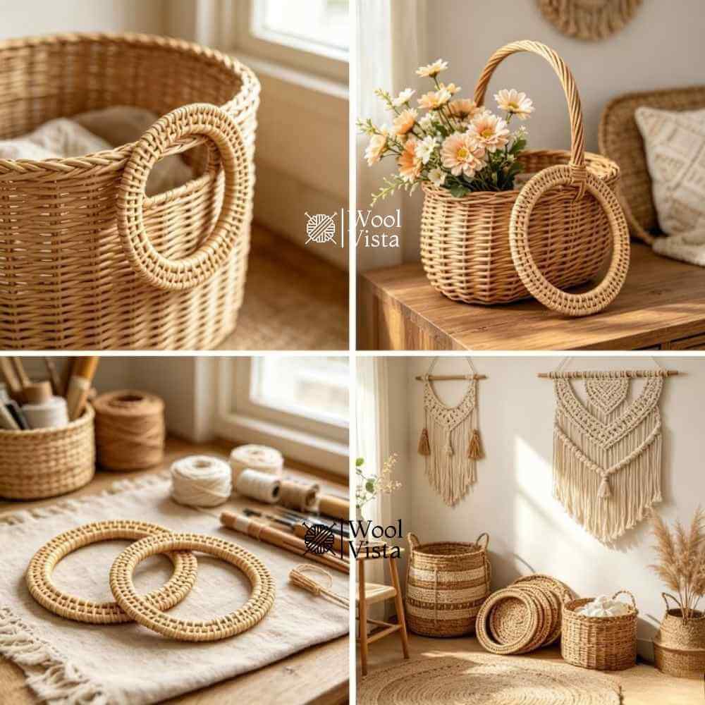 2PCS ROUND WOVEN RATTAN-STYLE BAG HANDLES – HOLLOW CIRCULAR PLASTIC HANDLES FOR DIY HANDBAGS, WALLETS & TOTES