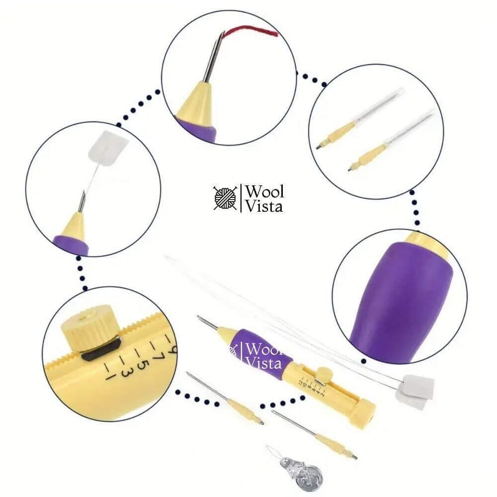 3D ADJUSTABLE EMBROIDERY PUNCH NEEDLE SET – PLASTIC & STEEL DIY CRAFT SET