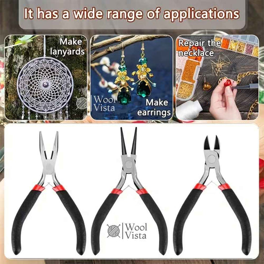 3PCS PROFESSIONAL JEWELRY PLIERS SET – HEAVY-DUTY IRON TOOL KIT WITH NEEDLE NOSE, ROUND NOSE & DIAGONAL CUT PLIERS FOR DIY JEWELRY MAKING, BEADING & WIRE CRAFTING