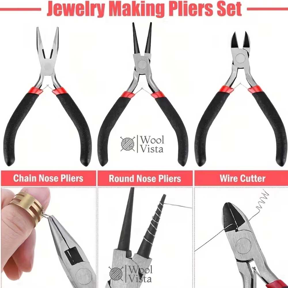 3PCS PROFESSIONAL JEWELRY PLIERS SET – HEAVY-DUTY IRON TOOL KIT WITH NEEDLE NOSE, ROUND NOSE & DIAGONAL CUT PLIERS FOR DIY JEWELRY MAKING, BEADING & WIRE CRAFTING
