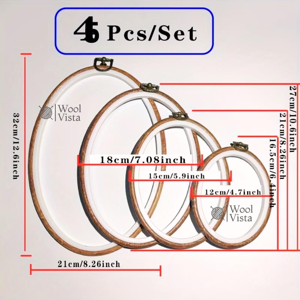 OVAL EMBROIDERY HOOP SET 5PCS – LIGHT BROWN ASSORTED SIZE HOOPS FOR CROSS STITCH, NEEDLEWORK, HAND EMBROIDERY, SEWING & DIY CRAFTS