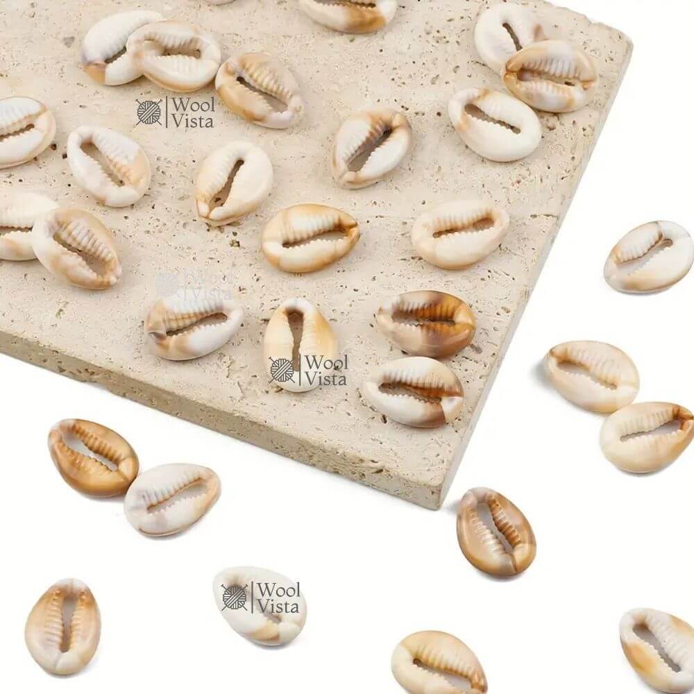 SHELL-SHAPED IMITATION BEADS 50 PCS – CREAMY WHITE & BROWN SPOTTED BEADS FOR JEWELRY MAKING AND DIY CRAFTS
