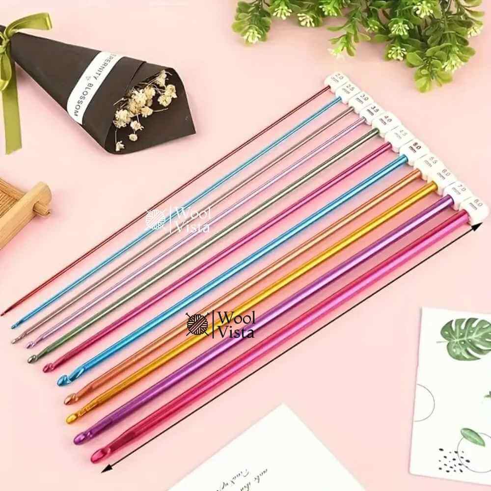 AFGHAN TUNISIAN CROCHET HOOK SET WITH FLEXIBLE WIRE – 11 SIZES (2MM TO 8MM)