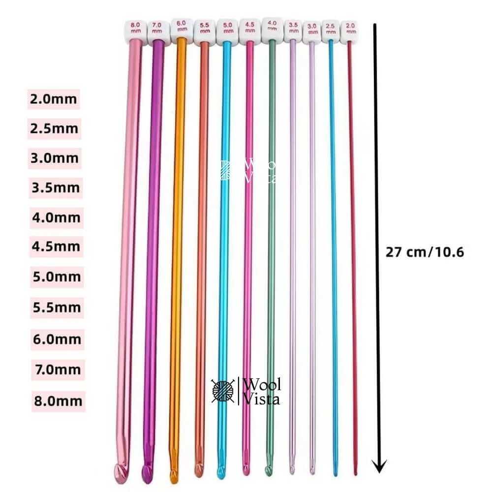 AFGHAN TUNISIAN CROCHET HOOK SET WITH FLEXIBLE WIRE – 11 SIZES (2MM TO 8MM)