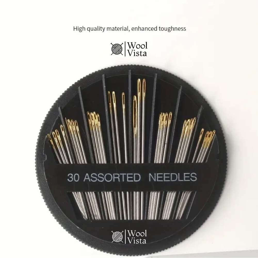 ASSORTED HAND SEWING NEEDLES SET WITH STORAGE CASE – (30 PIECES) GOLDEN EYE NEEDLES FOR EMBROIDERY