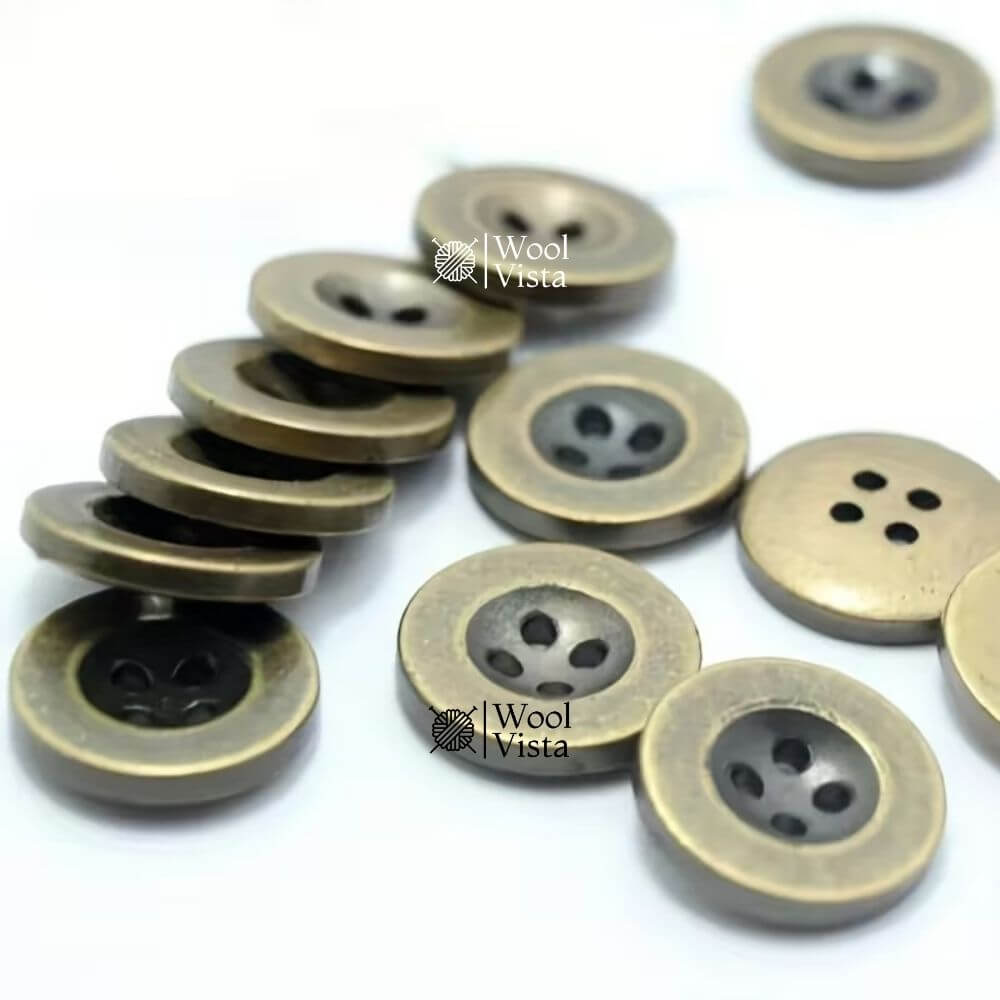 BRONZE BUTTON SET (PACK OF 10) – WIDE EDGE 4-HOLE BUTTONS 15MM FOR COATS, SWEATERS, SHIRTS & DIY CRAFTS
