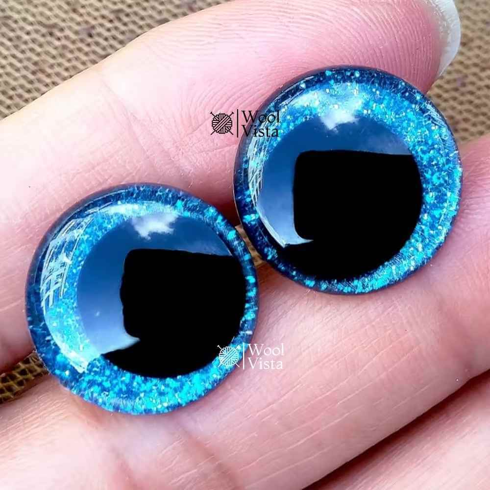 SHINY SAFETY DOLL EYES WITH GLITTER EFFECT – 3D PLASTIC EYES FOR CROCHET, AMIGURUMI & PLUSH TOY MAKING – (SET OF 2)