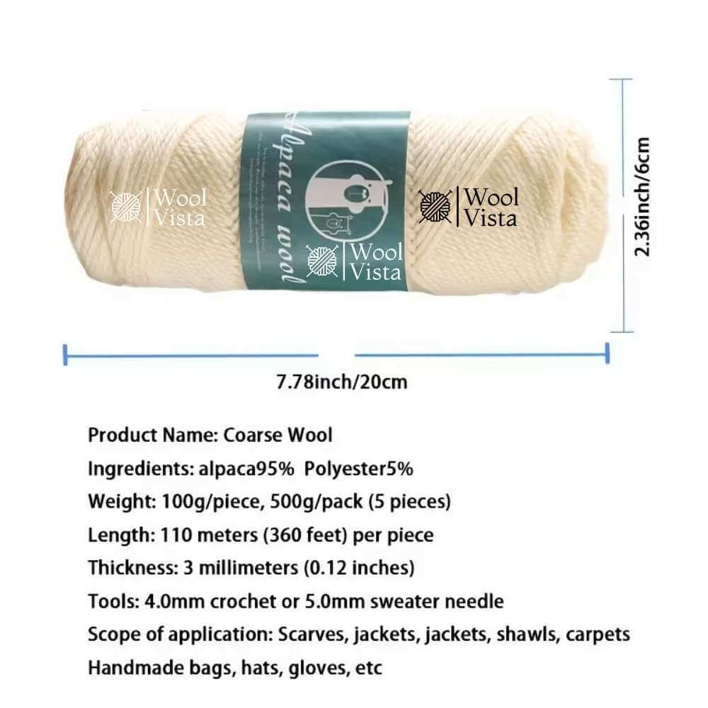 COARSE ALPACA WOOL YARN - IMPORTED YARN BALL (95% ALPACA, 5% POLYESTER)