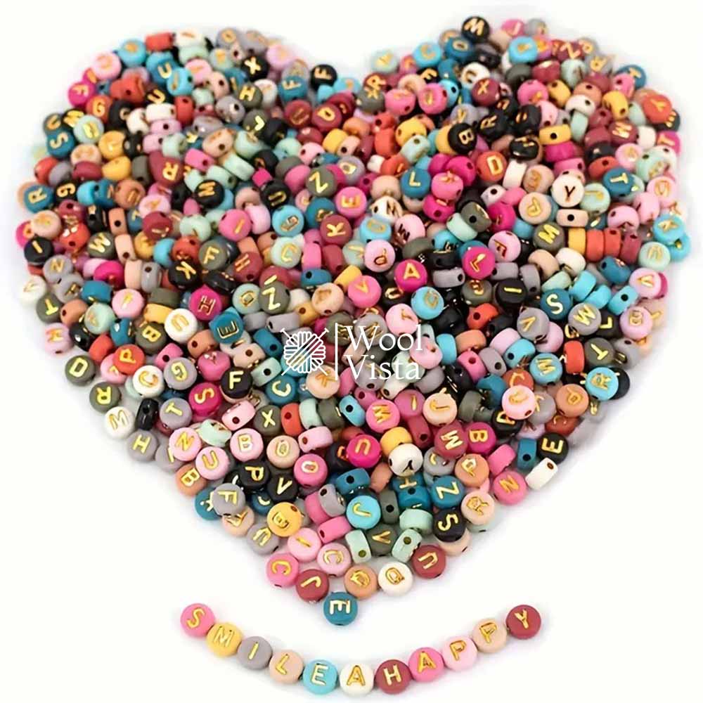 COLORFUL ALPHABET ACRYLIC BEADS WITH GOLDEN LETTERS