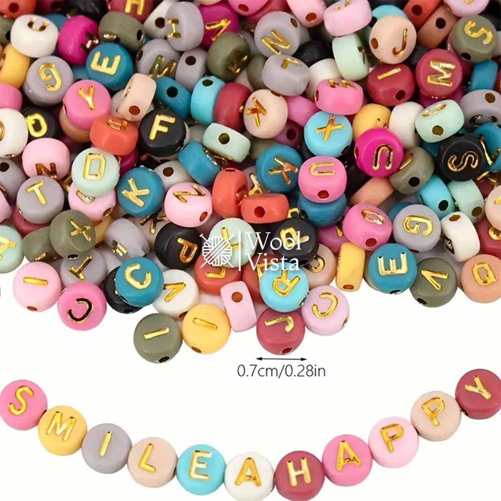 COLORFUL ALPHABET ACRYLIC BEADS WITH GOLDEN LETTERS