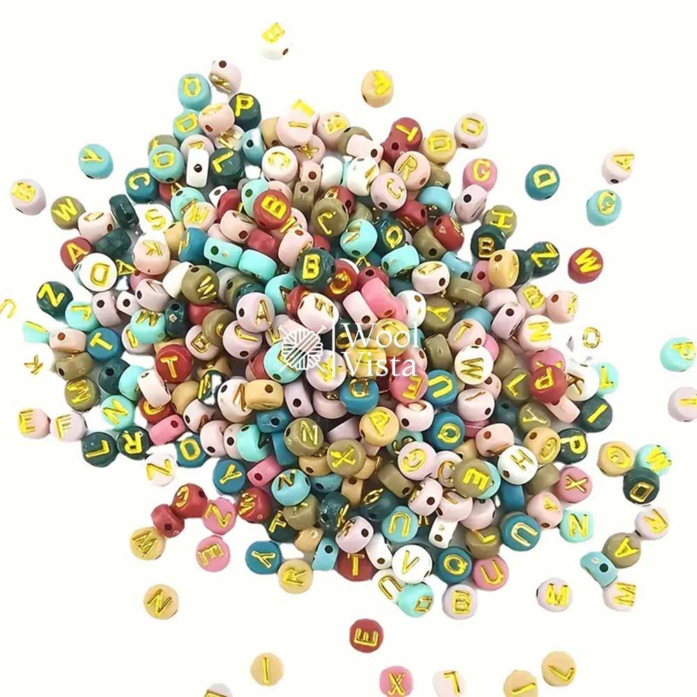 COLORFUL ALPHABET ACRYLIC BEADS WITH GOLDEN LETTERS