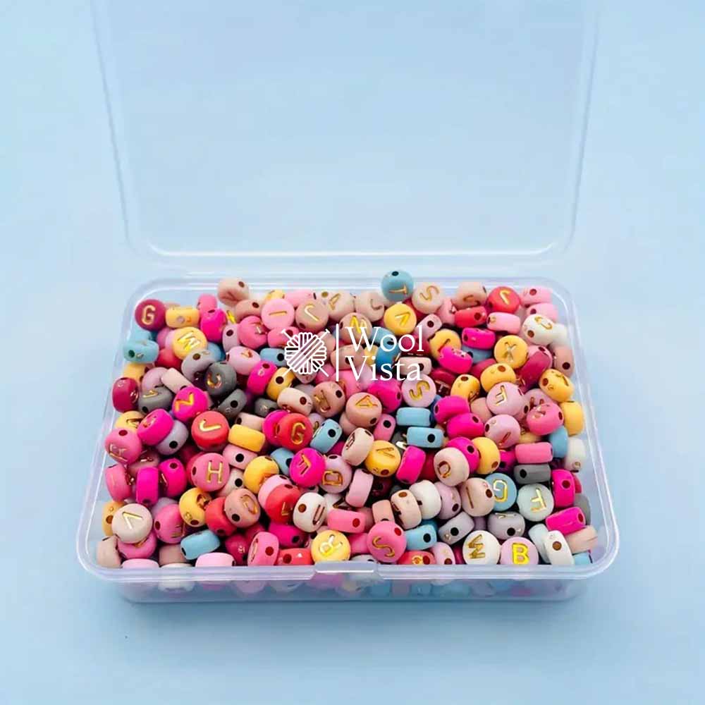 COLORFUL ALPHABET ACRYLIC BEADS WITH GOLDEN LETTERS