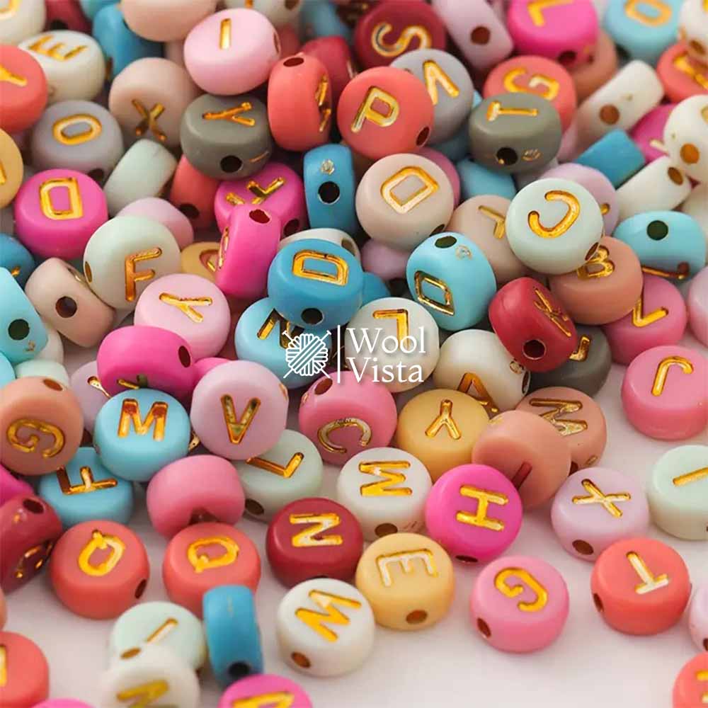 COLORFUL ALPHABET ACRYLIC BEADS WITH GOLDEN LETTERS