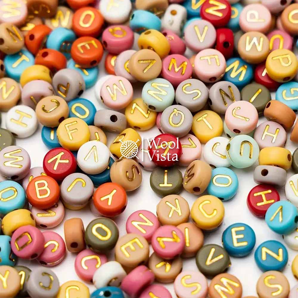 COLORFUL ALPHABET ACRYLIC BEADS WITH GOLDEN LETTERS