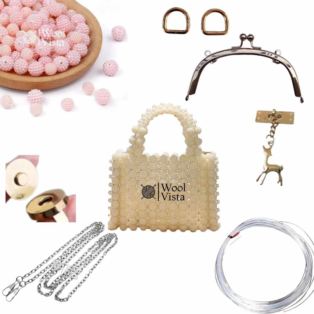COMPLETE BAG MAKING KIT – BAYBERRY BALL BEADS, HANDLES, RINGS, CHAIN, MAGNETIC BUTTON & ACCESSORIES