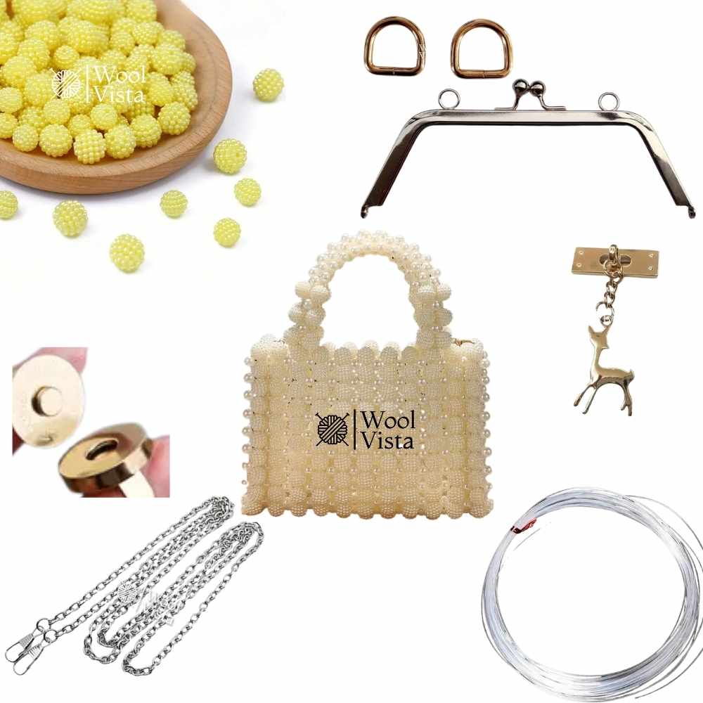 COMPLETE BAG MAKING KIT – BAYBERRY BALL BEADS, HANDLES, RINGS, CHAIN, MAGNETIC BUTTON & ACCESSORIES