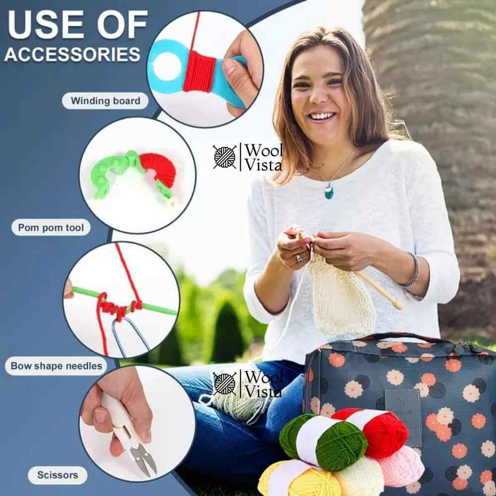 COMPLETE CROCHET STARTER KIT WITH YARN, HOOKS, NEEDLES & TOOLS – BEGINNER FRIENDLY SET WITH STORAGE BAG