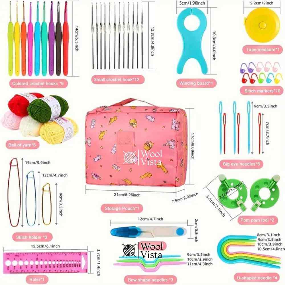 COMPLETE CROCHET STARTER KIT WITH YARN, HOOKS, NEEDLES & TOOLS – BEGINNER FRIENDLY SET WITH STORAGE BAG