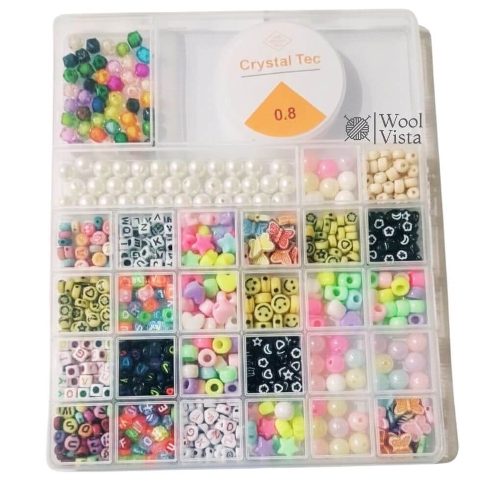 COLORFUL BEADS JEWELRY MAKING KIT – 1200+ MIXED BEADS WITH ELASTIC STRING (0.8MM) FOR DIY BRACELETS, NECKLACES & CRAFT ACCESSORIES