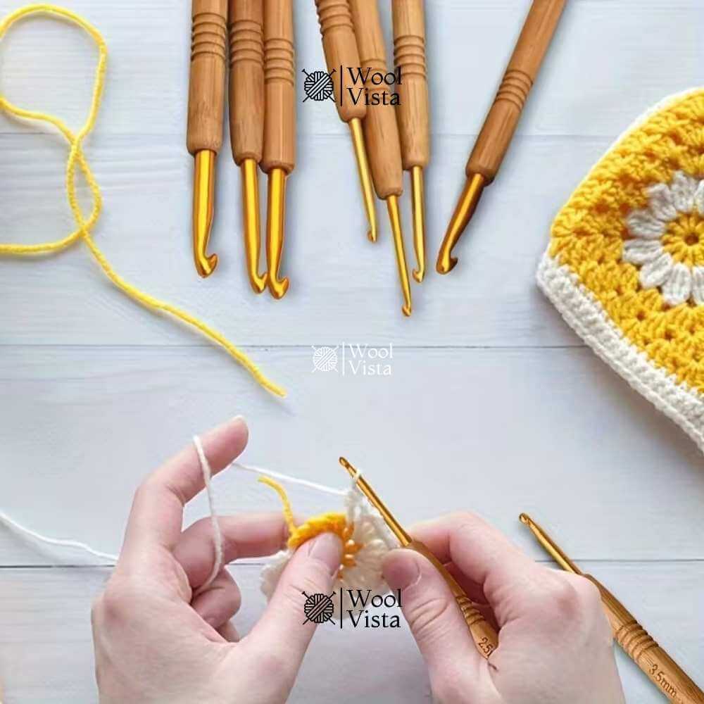 ERGONOMIC CROCHET HOOK SET – WOODEN HANDLE HOOKS FOR KNITTING & CROCHET (PACK OF 9)