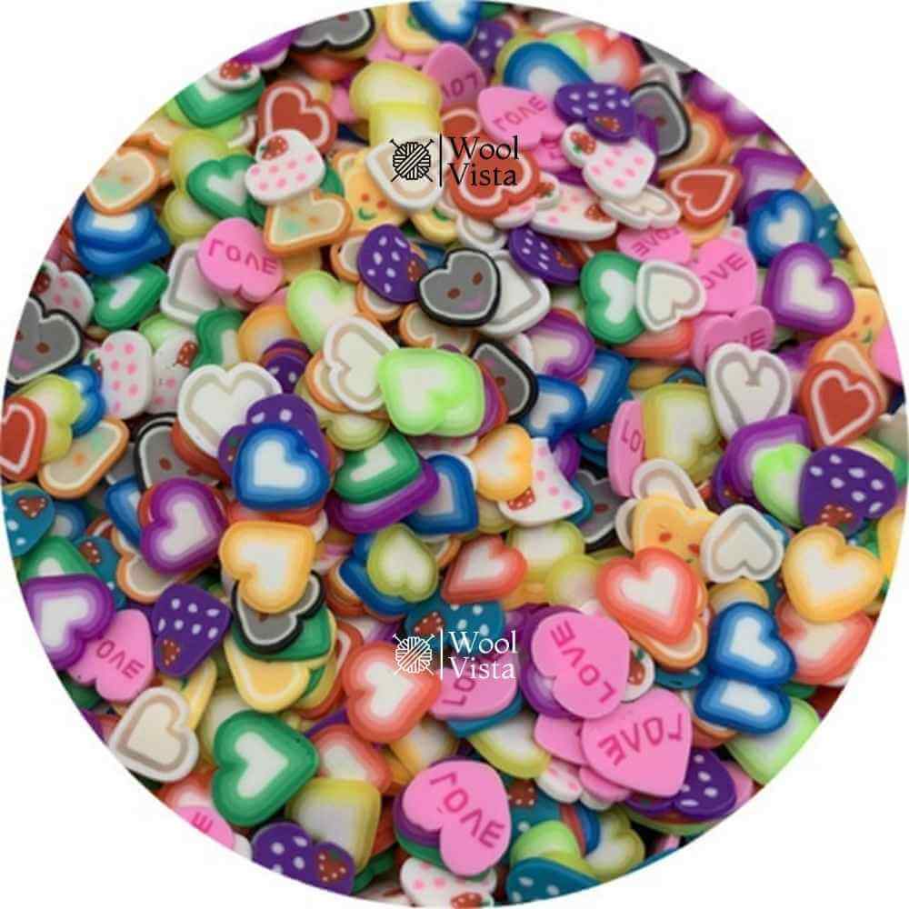 HEART SHAPE POLYMER CLAY SLICES – 500PCS MIXED COLOR DIY BEADS