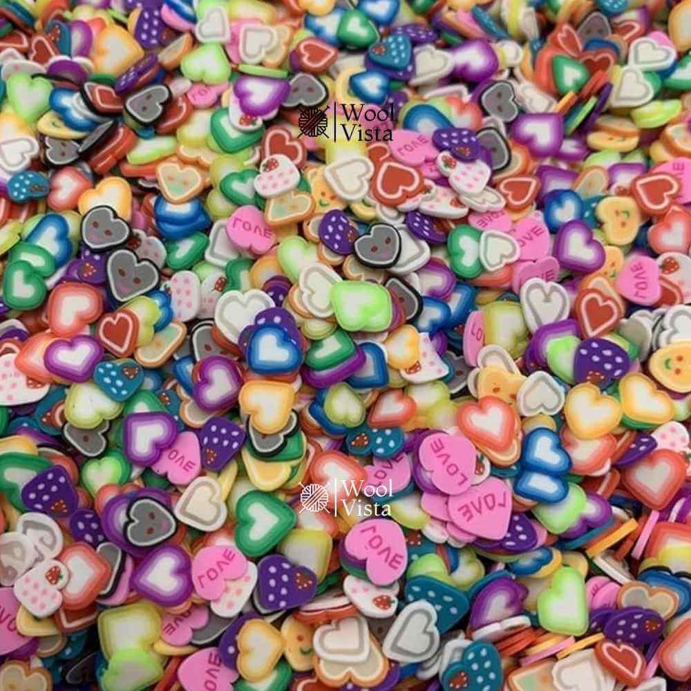 HEART SHAPE POLYMER CLAY SLICES – 500PCS MIXED COLOR DIY BEADS