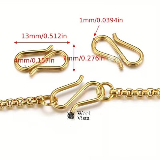 GOLDEN STAINLESS STEEL S-SHAPED CLASPS (20 PCS)– JEWELRY FINDINGS FOR BRACELETS, NECKLACES & DIY CRAFT MAKING