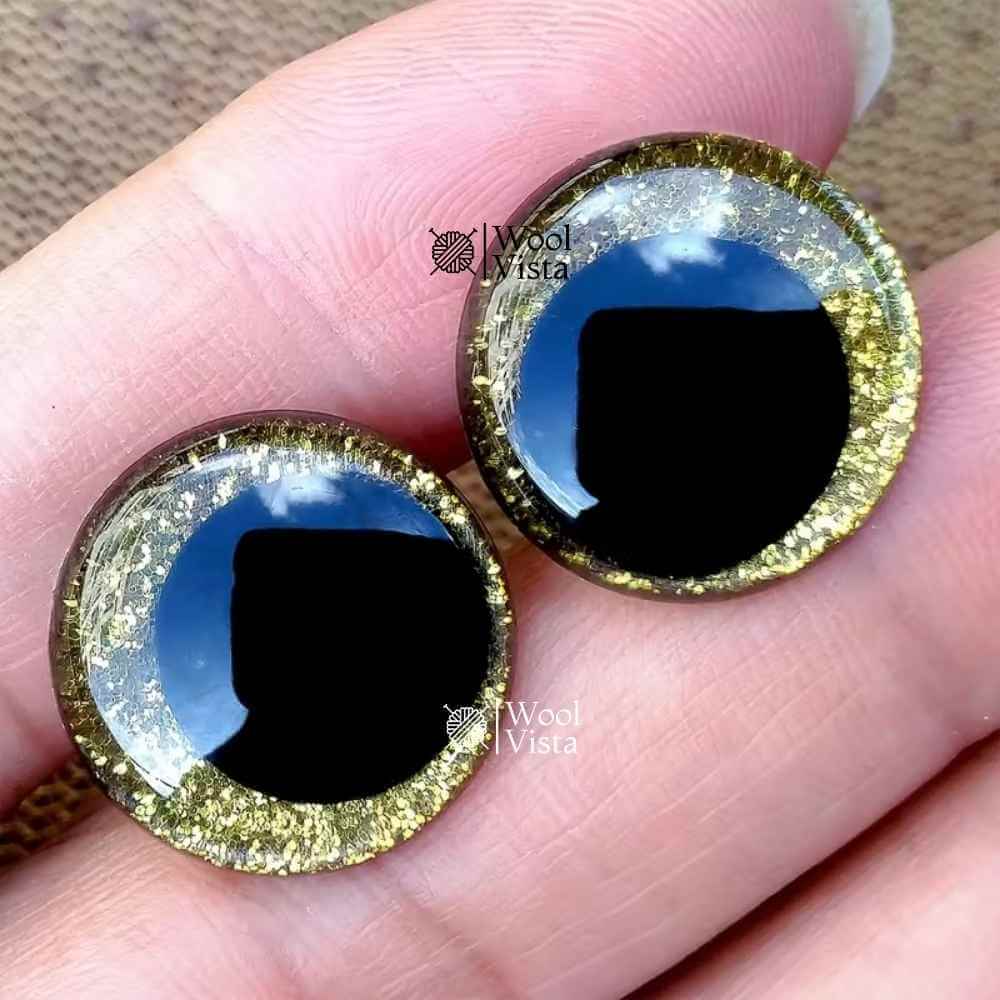 SHINY SAFETY DOLL EYES WITH GLITTER EFFECT – 3D PLASTIC EYES FOR CROCHET, AMIGURUMI & PLUSH TOY MAKING – (SET OF 2)