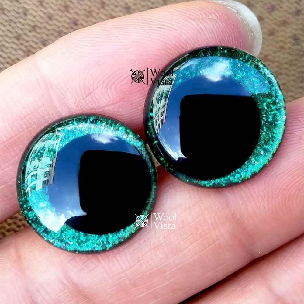 SHINY SAFETY DOLL EYES WITH GLITTER EFFECT – 3D PLASTIC EYES FOR CROCHET, AMIGURUMI & PLUSH TOY MAKING – (SET OF 2)