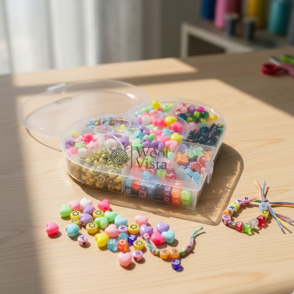 HEART-SHAPED BEAD BOX – COLORFUL DIY JEWELRY MAKING KIT WITH LETTER, HEART & BUTTERFLY BEADS