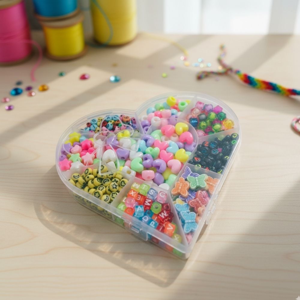 HEART-SHAPED BEAD BOX – COLORFUL DIY JEWELRY MAKING KIT WITH LETTER, HEART & BUTTERFLY BEADS