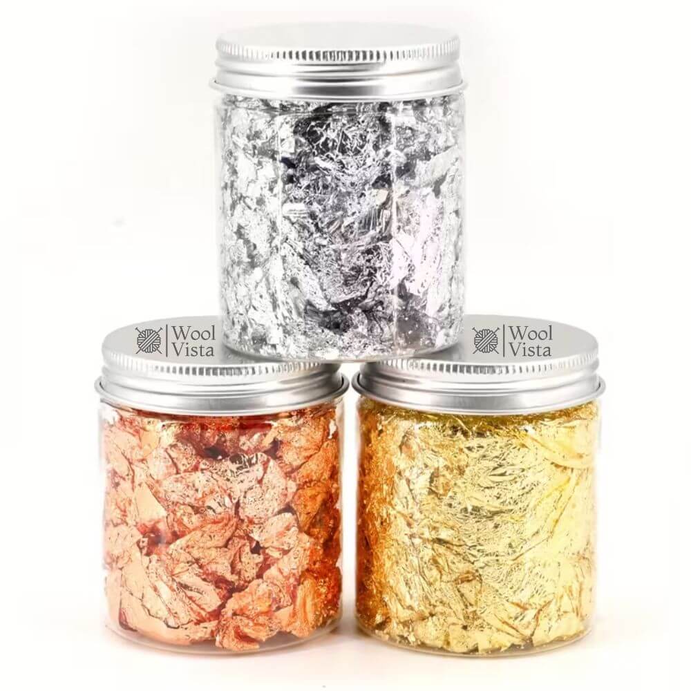 IMITATION METALLIC FOIL LEAF FLAKES BOTTLE – GOLD, SILVER, OR ROSE GOLD FOR RESIN JEWELRY, PAINTING, DIY CRAFTS, EPOXY PROJECTS & DECORATIVE EMBELLISHMENTS