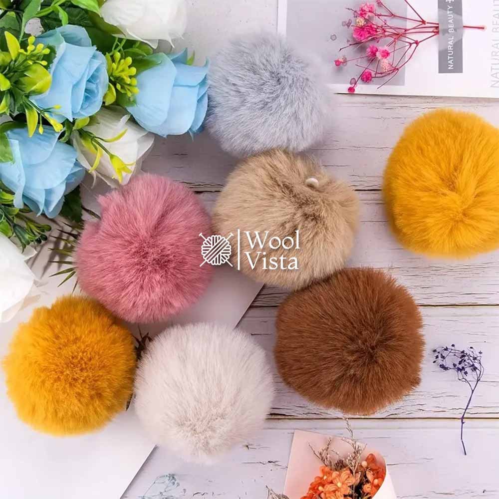 RABBIT FUR PLUSH POM POM BALL - PACK OF 2