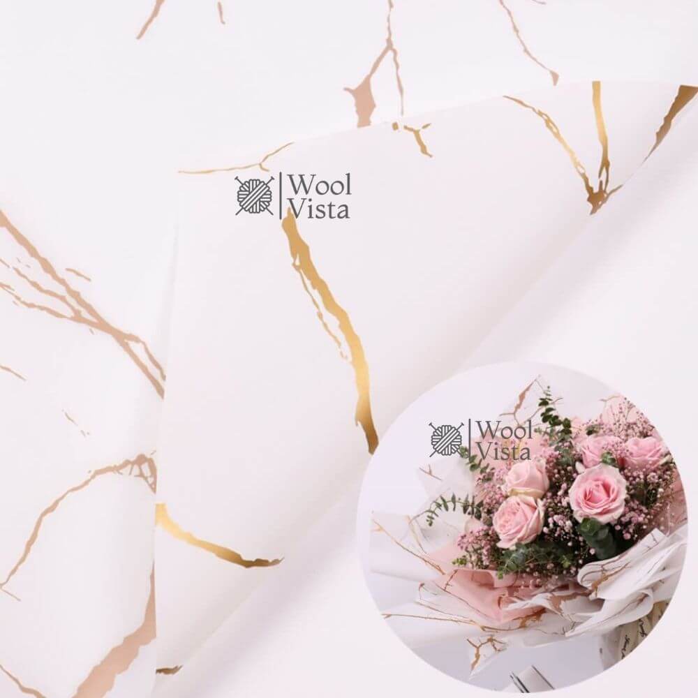 KOREAN STYLE FLOWER WRAPPING PAPER 5 PCS – FLOWER BOUQUET SHEETS WITH GOLDEN BORDER FOR ROSE & GIFT PACKING