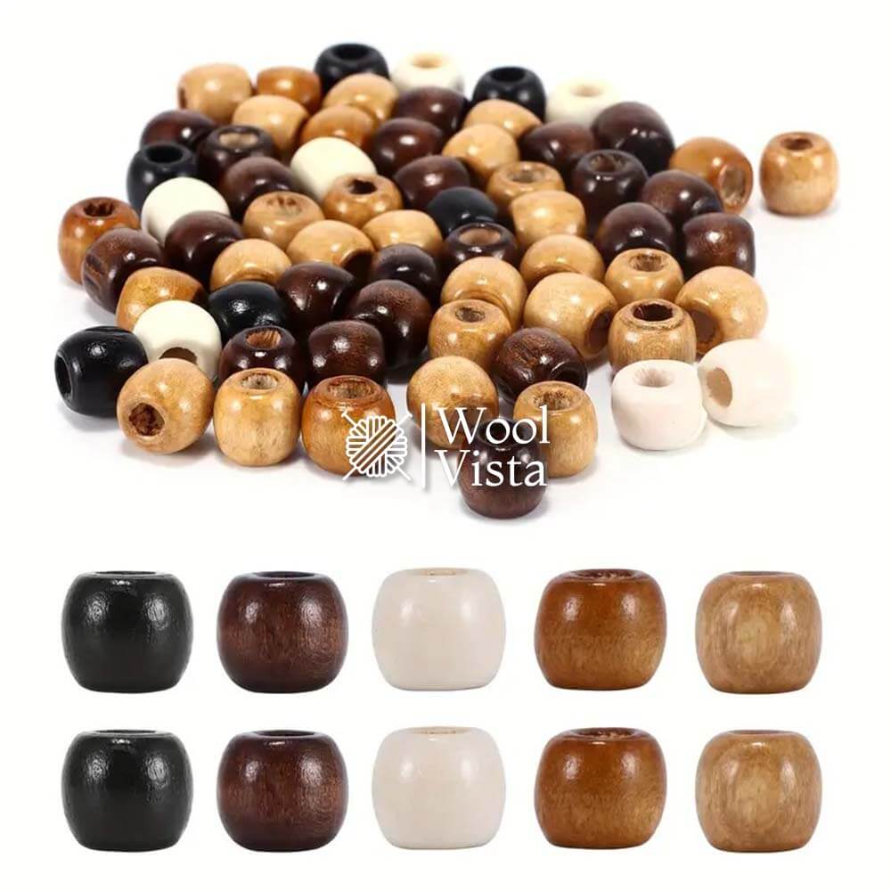 LARGE HOLE WOODEN BEADS - (PACK OF 50)