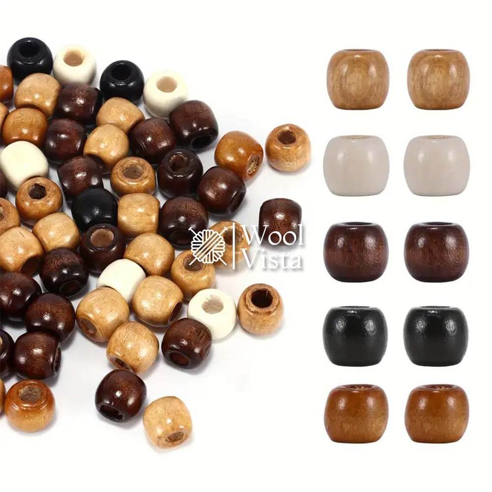 LARGE HOLE WOODEN BEADS - (PACK OF 50)