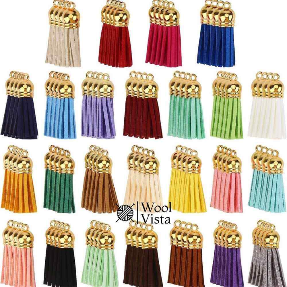 LEATHER TASSELS GOLD HEAD PENDANTS - (PACK OF 5)