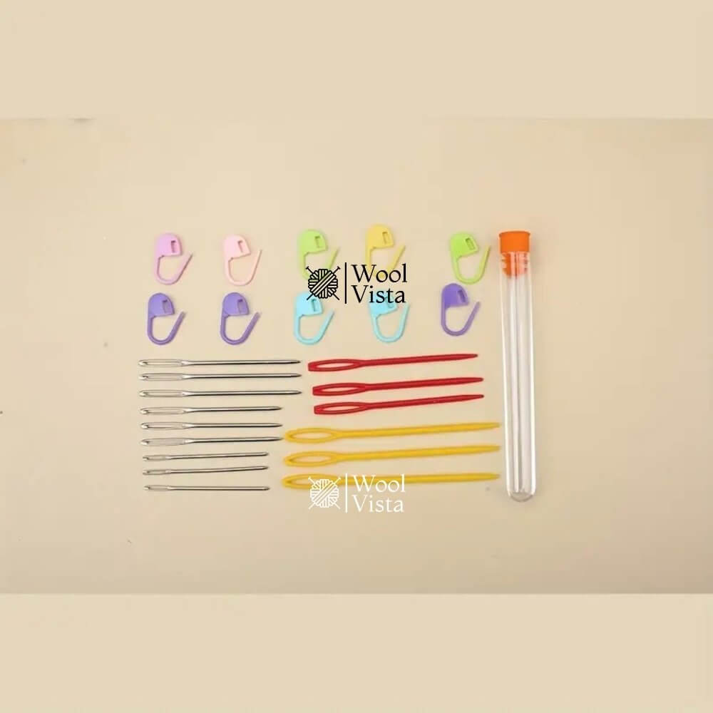 MIXED COLOUR KNITTING & CROCHET ACCESSORIES KIT WITH HOOKS & TOOLS -51 PIECES