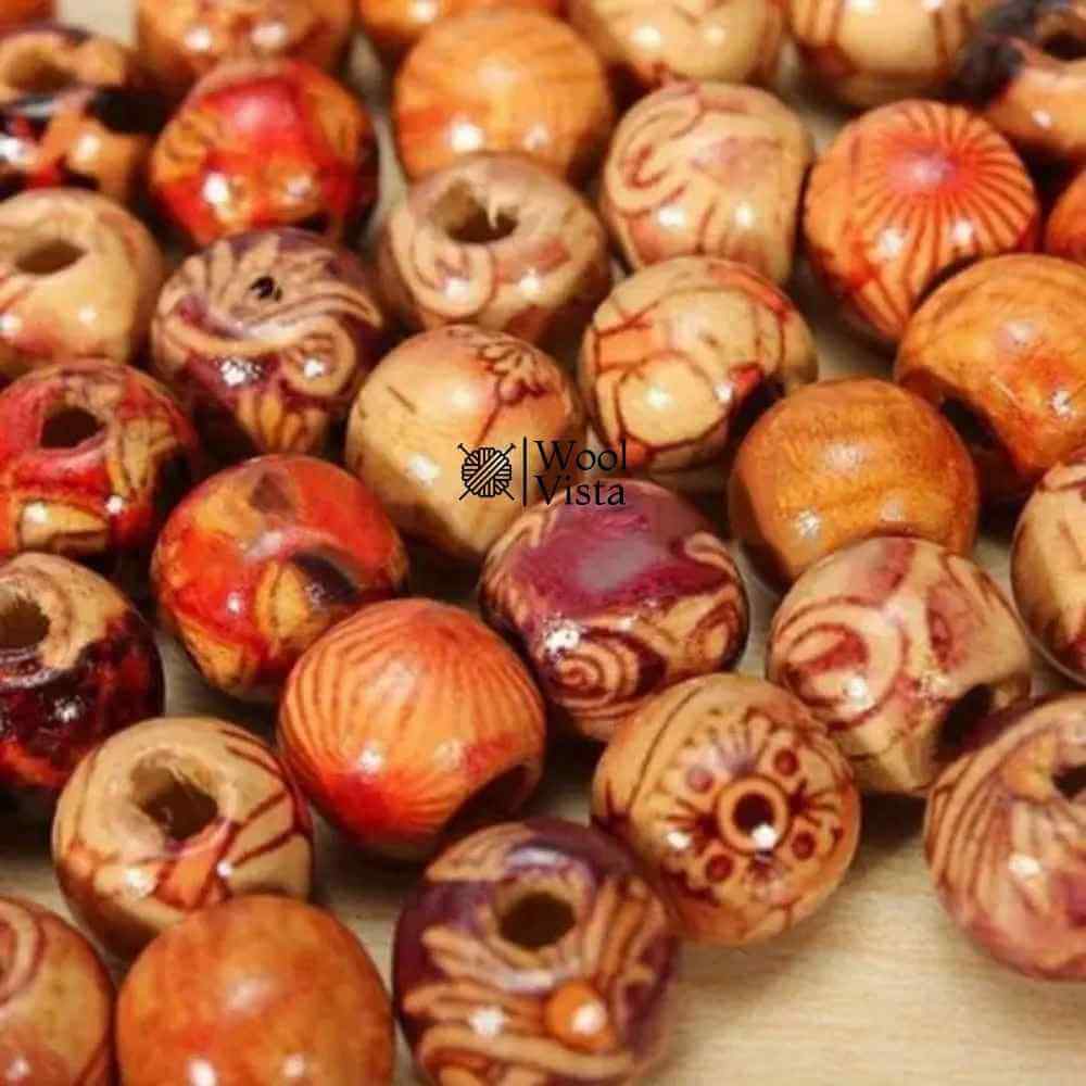 MIXED WOODEN BEAD TRIBAL PATTERN WOOD BEADS - (PACK OF 50)