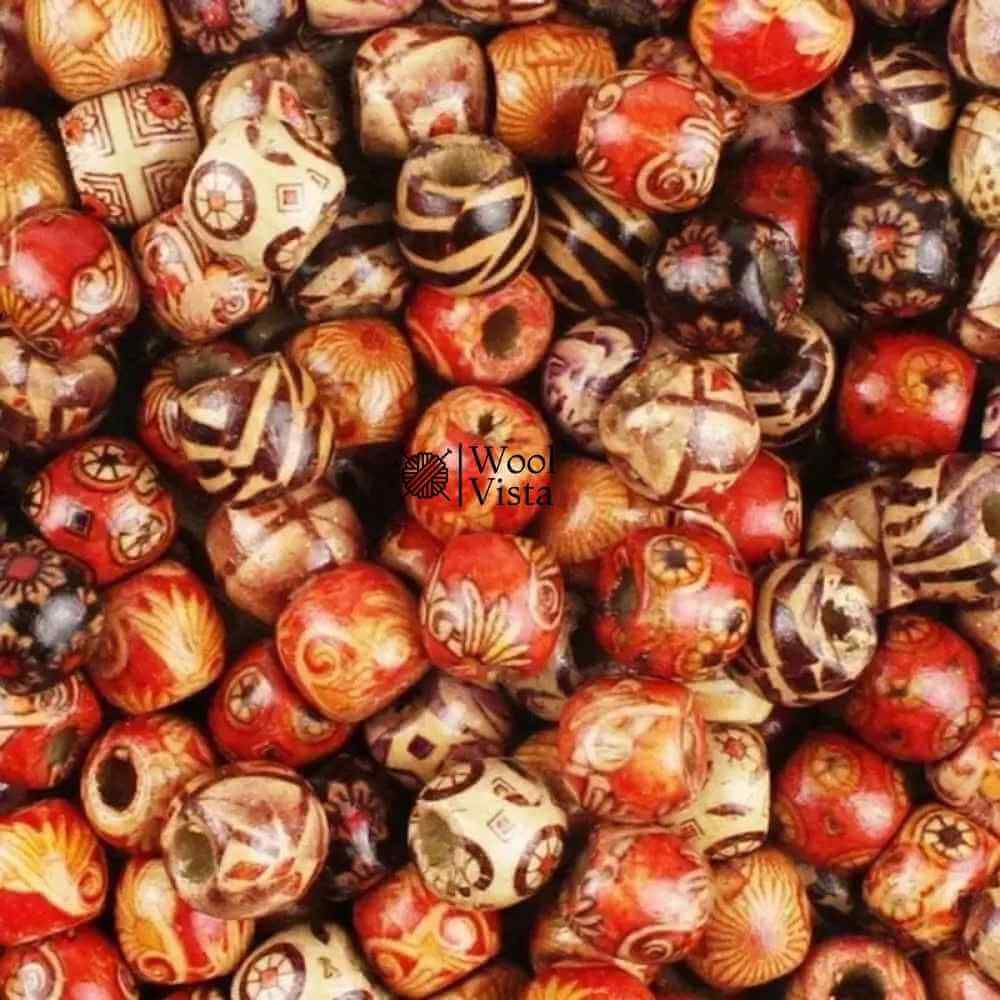 MIXED WOODEN BEAD TRIBAL PATTERN WOOD BEADS - (PACK OF 50)