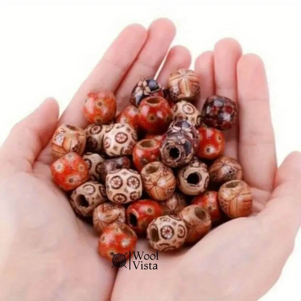 MIXED WOODEN BEAD TRIBAL PATTERN WOOD BEADS - (PACK OF 50)