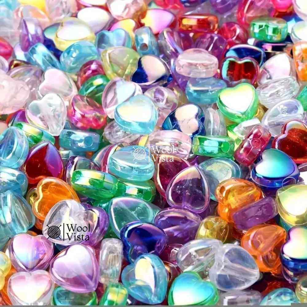 MULTICOLOR HEART SHAPED ACRYLIC BEADS – AB GLOSSY FINISH FOR DIY JEWELRY & CRAFTS