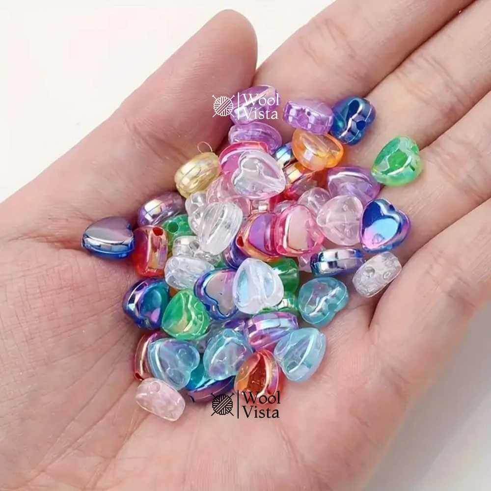 MULTICOLOR HEART SHAPED ACRYLIC BEADS – AB GLOSSY FINISH FOR DIY JEWELRY & CRAFTS