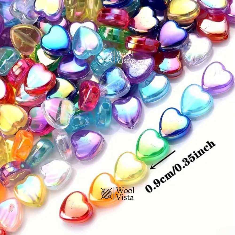 MULTICOLOR HEART SHAPED ACRYLIC BEADS – AB GLOSSY FINISH FOR DIY JEWELRY & CRAFTS