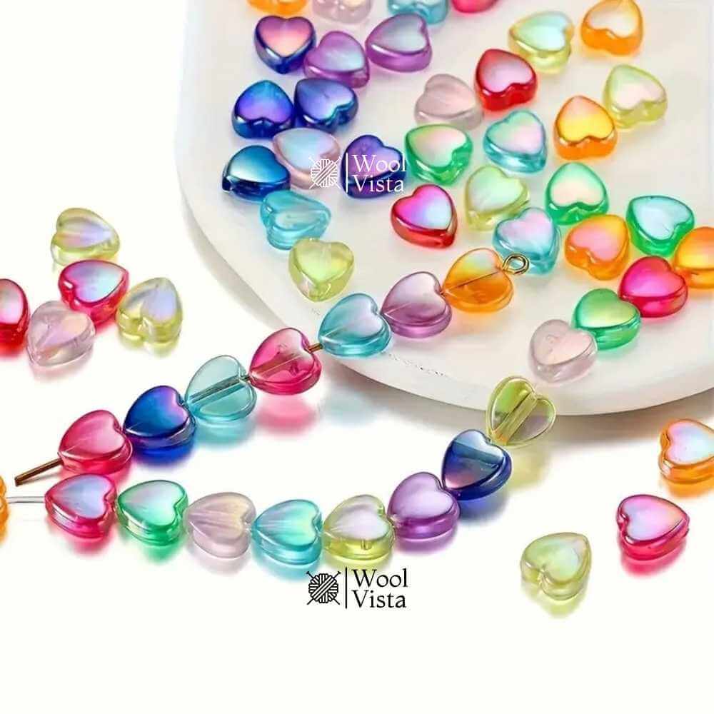 MULTICOLOR HEART SHAPED ACRYLIC BEADS – AB GLOSSY FINISH FOR DIY JEWELRY & CRAFTS