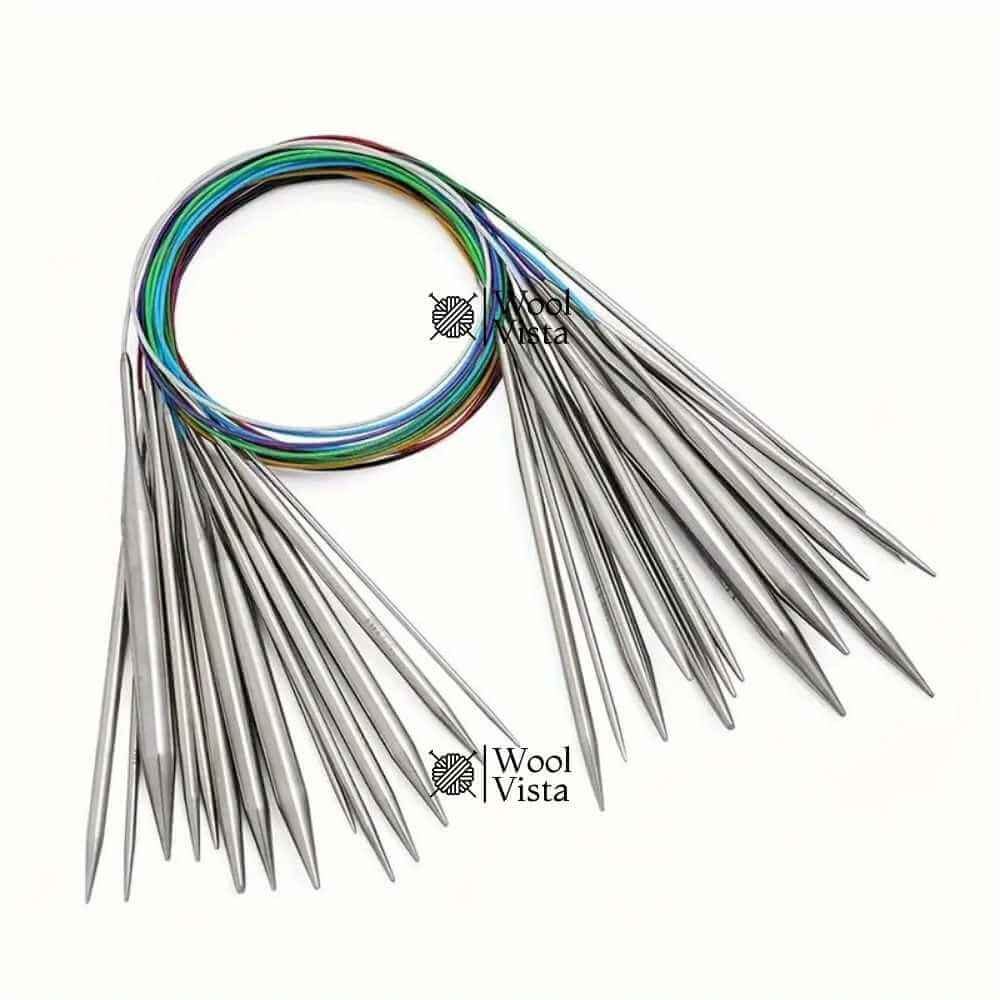 MULTICOLOURED WIRE CIRCULAR STAINLESS STEEL KNITTING NEEDLES – 120 CM LONG