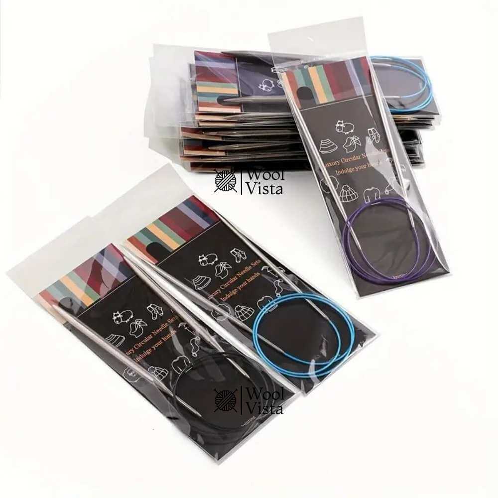 MULTICOLOURED WIRE CIRCULAR STAINLESS STEEL KNITTING NEEDLES – 120 CM LONG