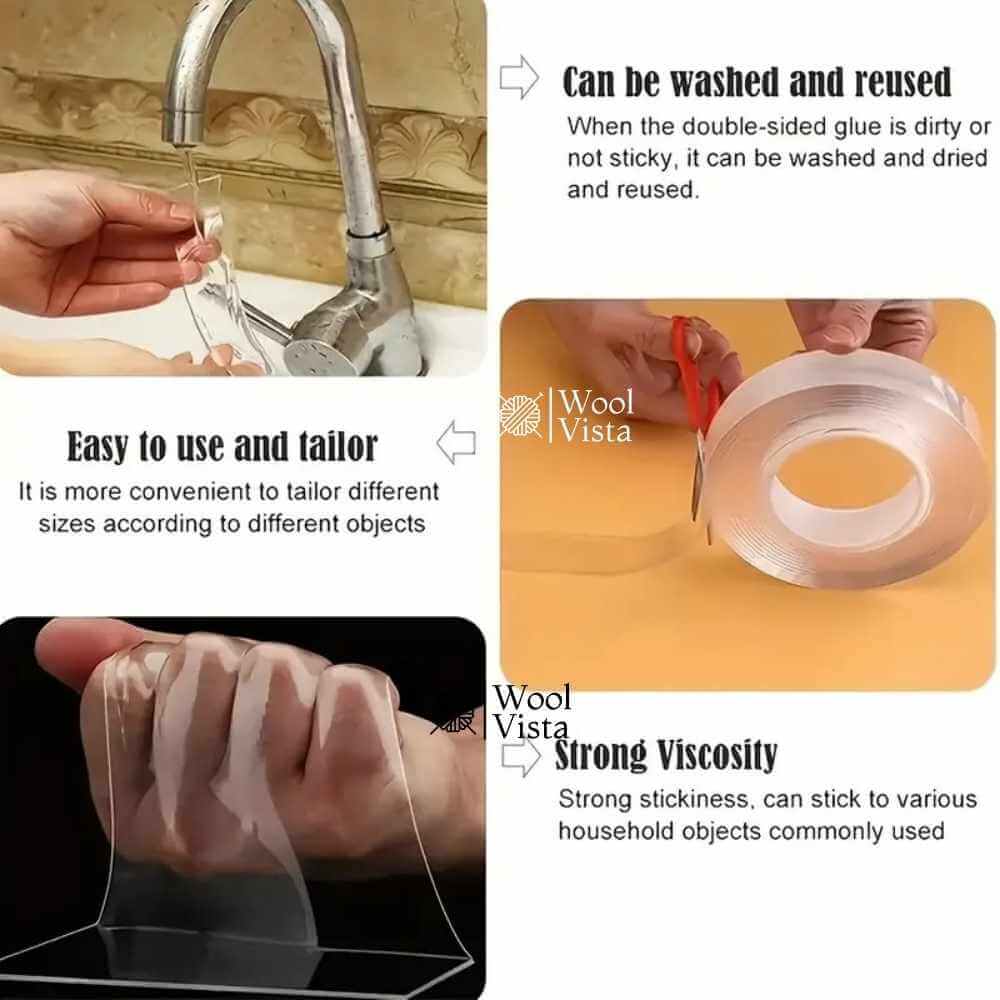 NANO DOUBLE-SIDED ADHESIVE STRIP TAPE – REUSABLE, TRACELESS, HEAVY-DUTY MOUNTING TAPE FOR WALL, HOME, OFFICE & CRAFTS