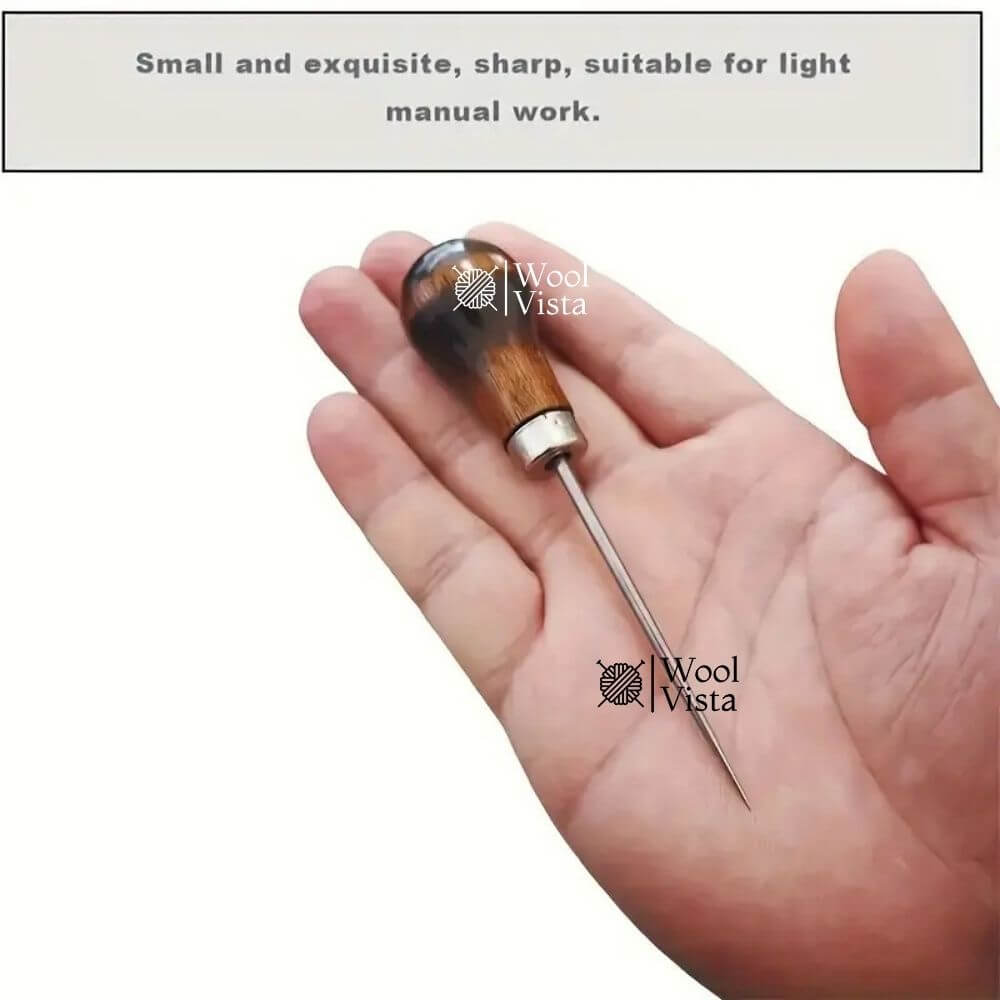 PREMIUM WOODEN HANDLE GOURD AWL – IDEAL FOR LEATHERCRAFT, DIY PROJECTS, SEWING & KNITTING